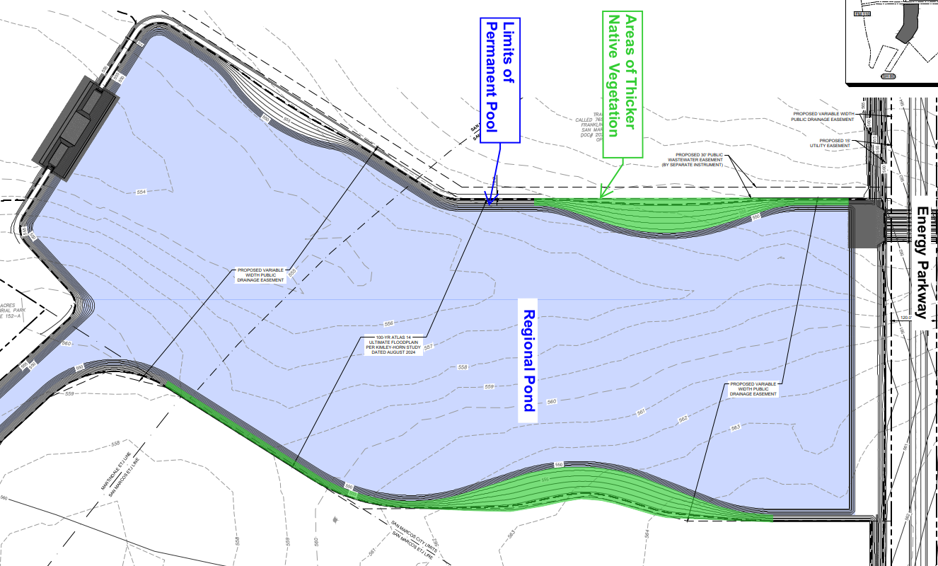 Regional Pond detail with native vegetation areas